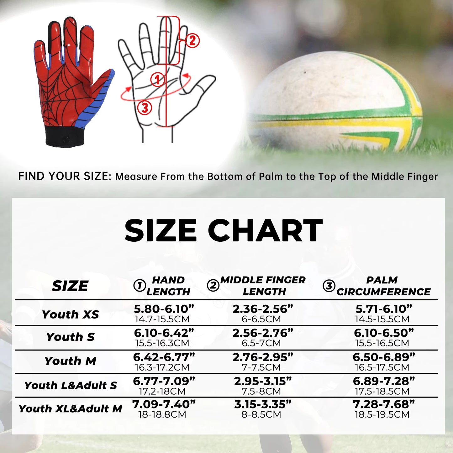 Classic Design Youth Rugby Gloves Spider Silk Great Grips Holding American Football Gloves