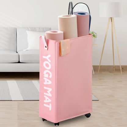 Yoga Mat Storage Rack, 27’’ Large Yoga Mat Holder Accessories, Home Gym Equipment Storage Yoga Mats, Workout Equipment Organization with Wheels, Pink