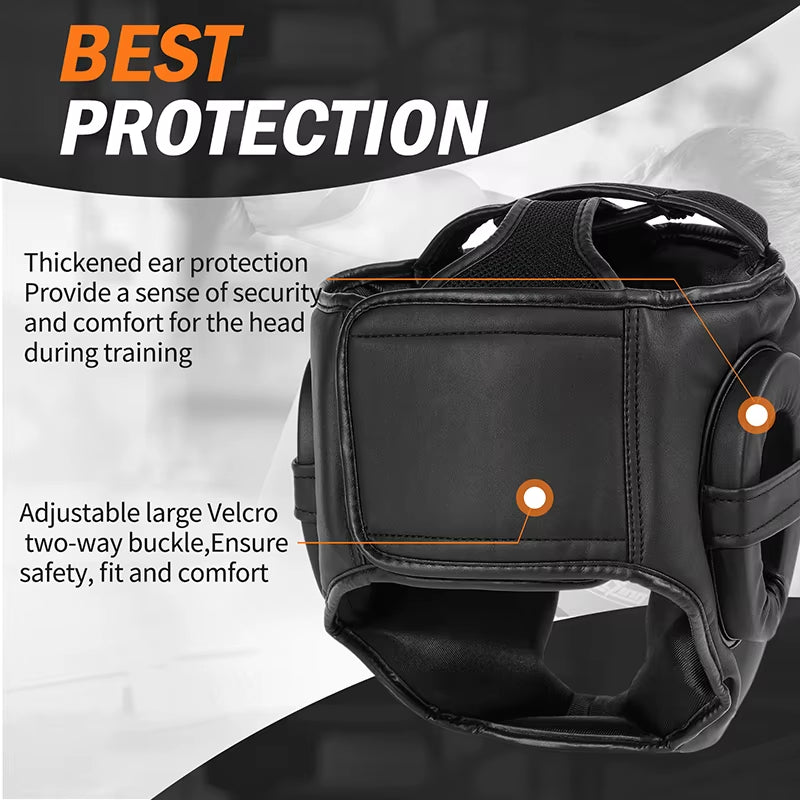 FIVING Full-Covered Boxing Helmet Muay Thai PU Leather Training Sparring Boxing Headgear Gym Equipment Taekwondo Head Guard