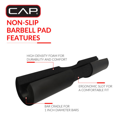 Bar Pad, Non-Slip, Ergonomic Barbell Pad for Neck and Shoulders - Black