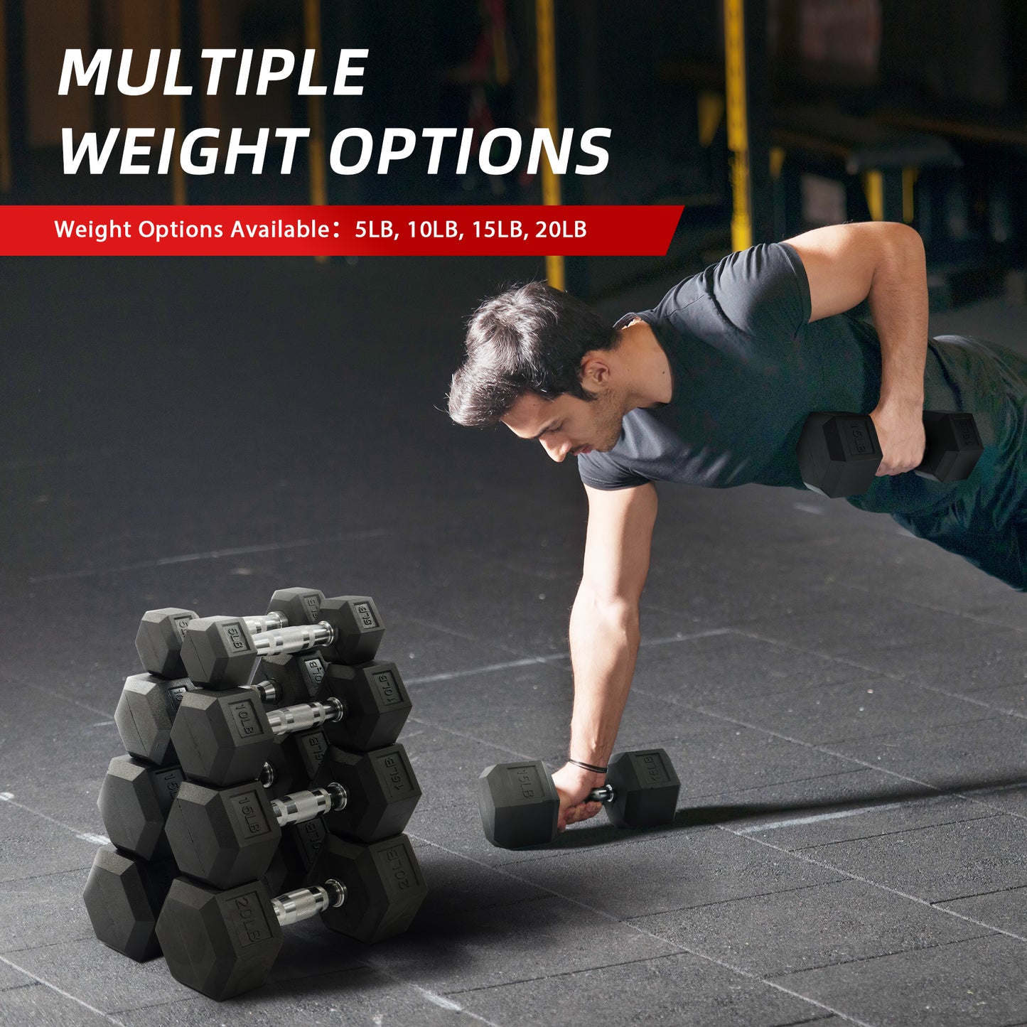 Dumbbell Set, Pairs of 5 Lb, 10 Lb, 15 Lb, and 20 Lb