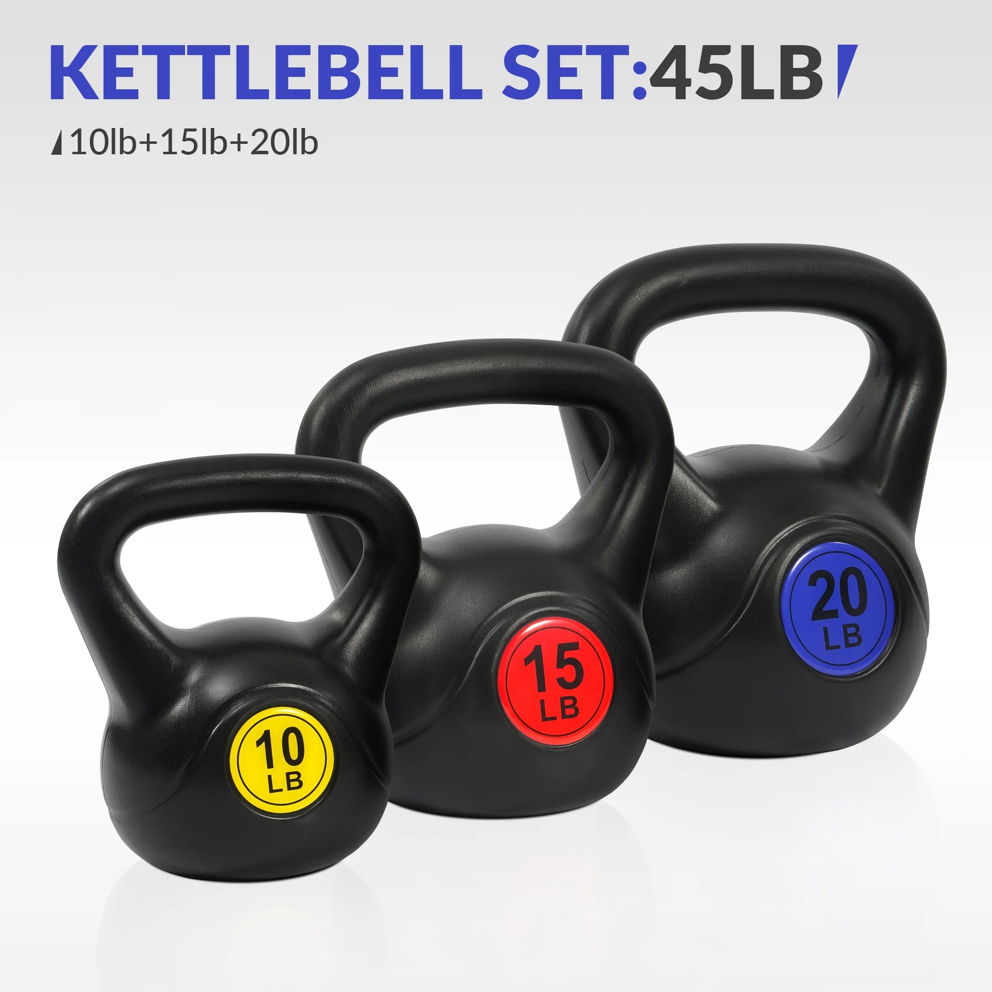 Wide Grip Kettlebell Exercise Fitness Weight Set, 3-Pieces: 10Lb, 15Lb and 20Lb Kettlebells
