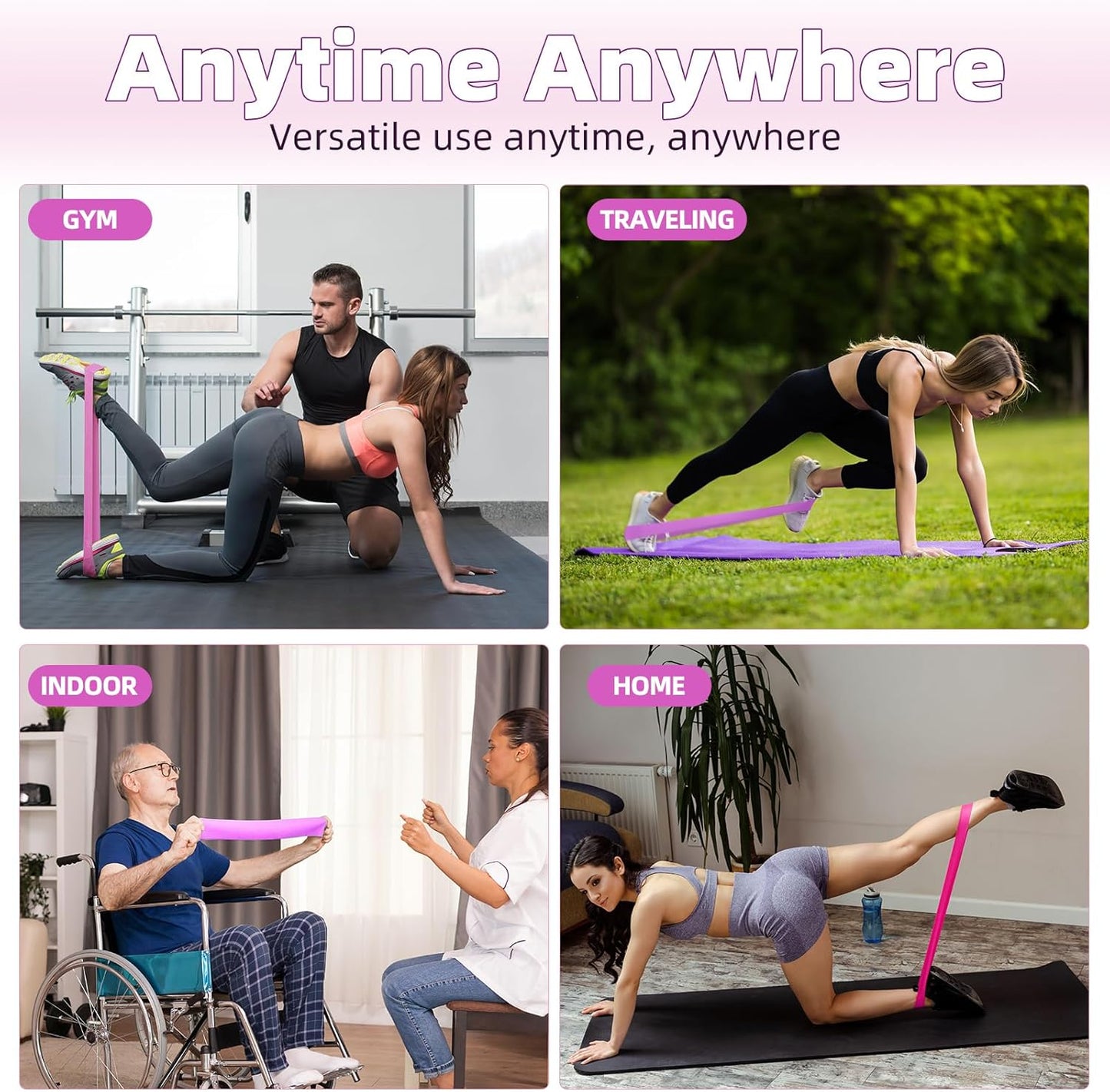Resistance Loop Exercise Bands, Resistance Bands Exercise Bands for Home Fitness, Stretching, Strength Training, Physical Therapy,Elastic Workout Bands for Women Men Kids, Set of 5