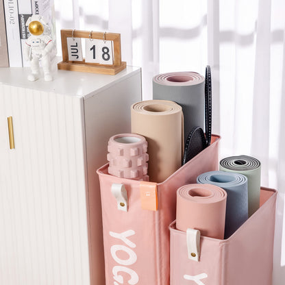 Yoga Mat Storage Rack, 27’’ Large Yoga Mat Holder Accessories, Home Gym Equipment Storage Yoga Mats, Workout Equipment Organization with Wheels, Pink