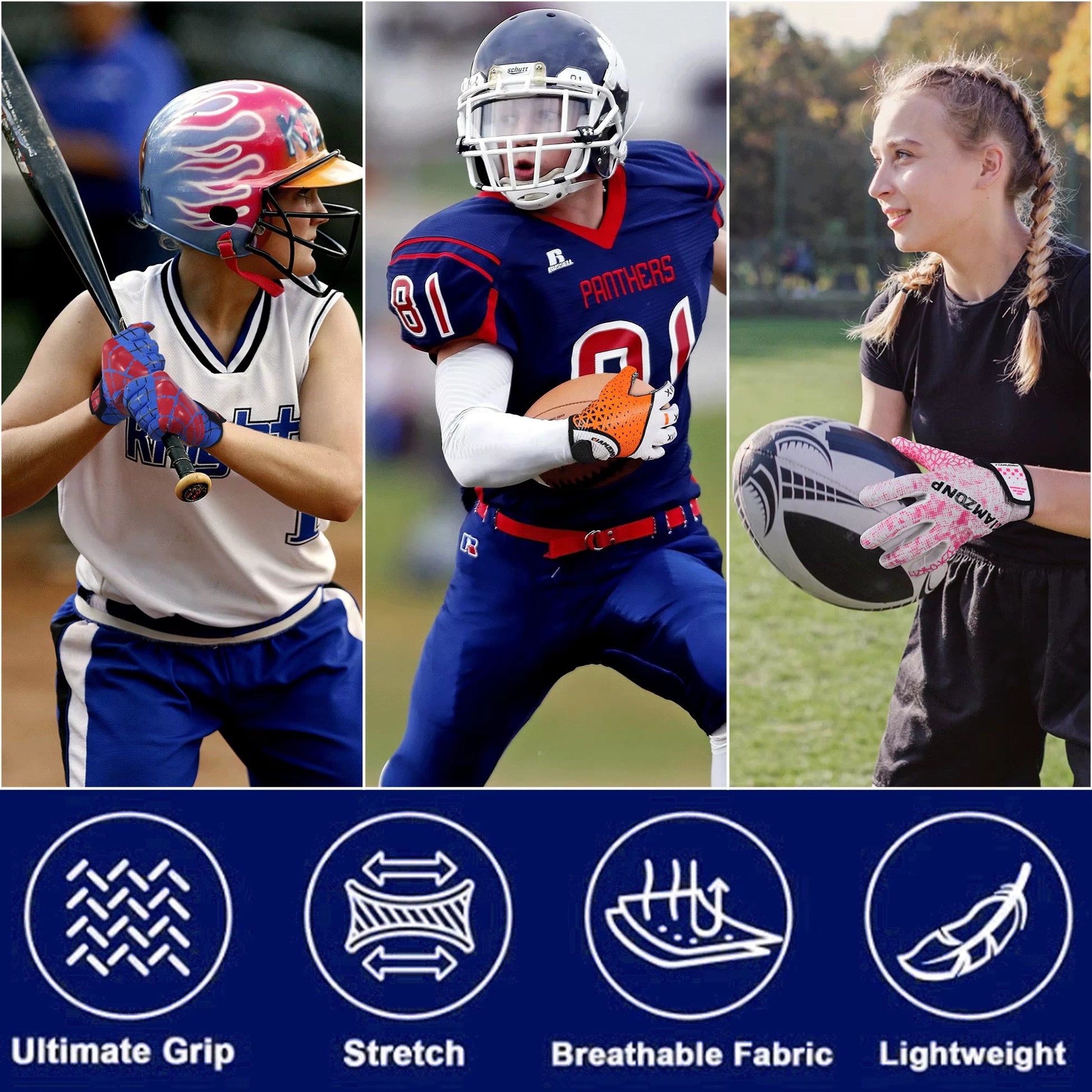 Classic Design Youth Rugby Gloves Spider Silk Great Grips Holding American Football Gloves