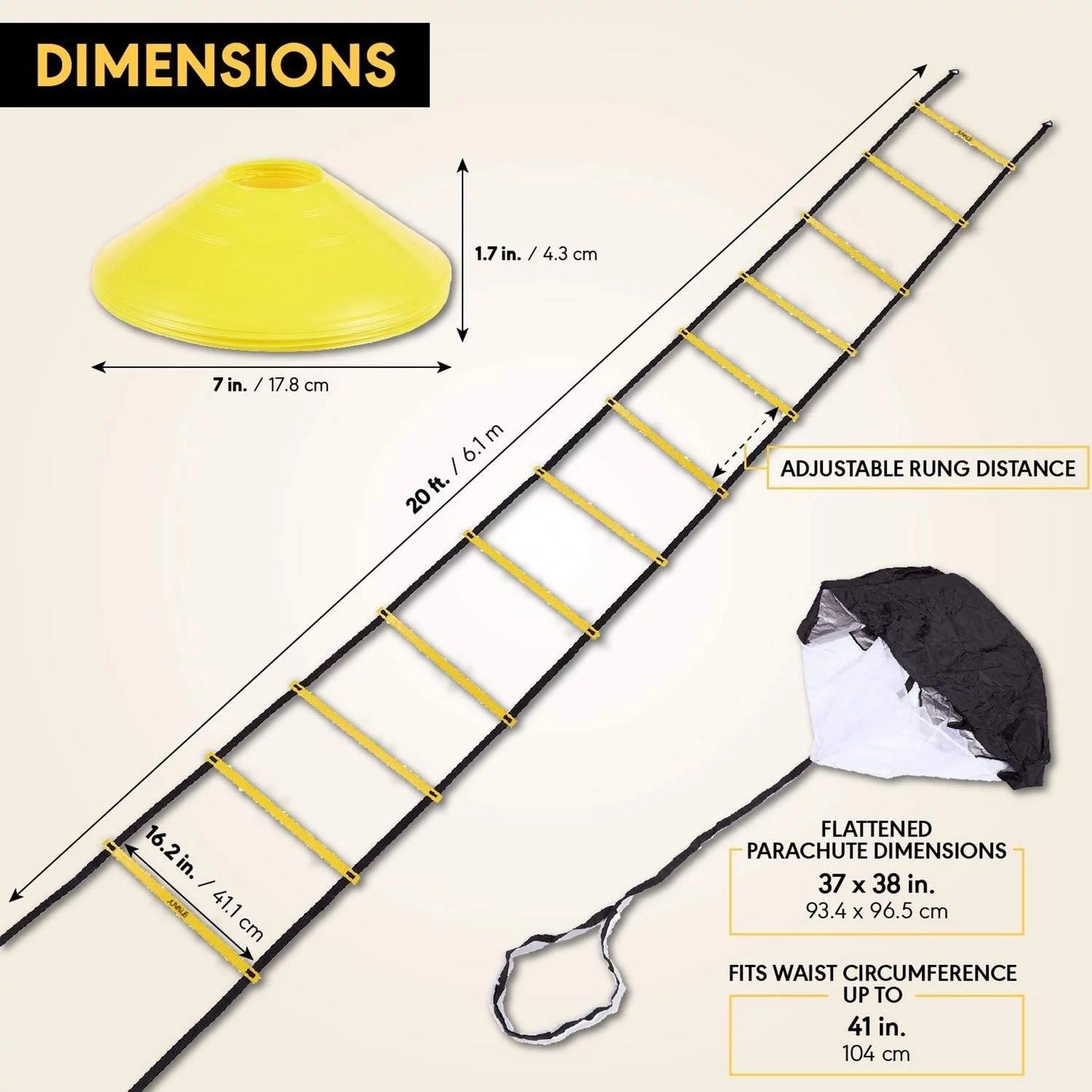 Agility Ladder Speed Training Equipment – Resistance Parachute and Workout Cones for Football and Soccer, Outdoor Sports Footwork Gear