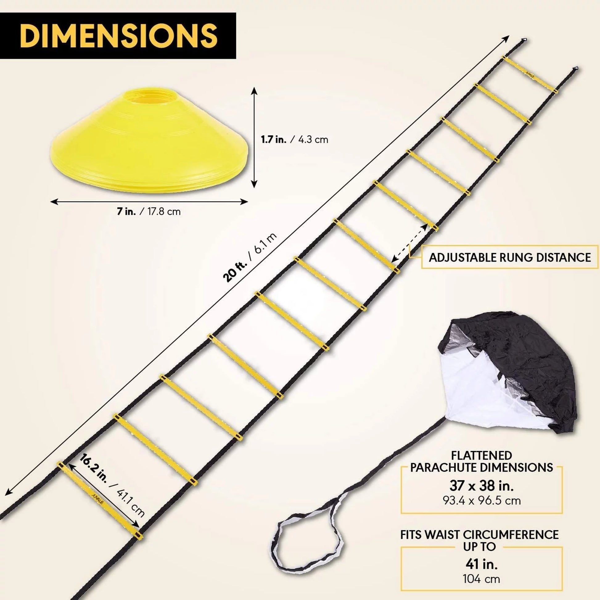 Agility Ladder Speed Training Equipment – Resistance Parachute and Workout Cones for Football and Soccer, Outdoor Sports Footwork Gear