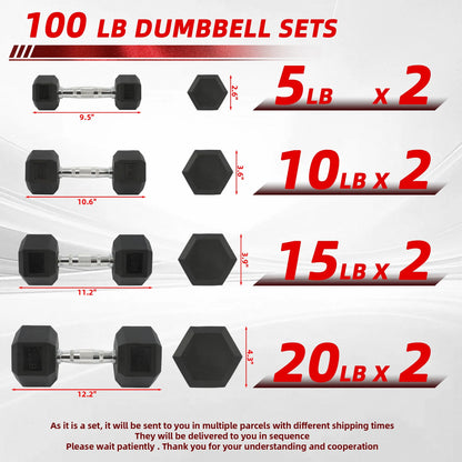 Dumbbell Set, Pairs of 5 Lb, 10 Lb, 15 Lb, and 20 Lb